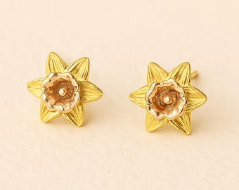 Gold Plated Sterling Silver March Birth Flower Daffodil Stud Earrings