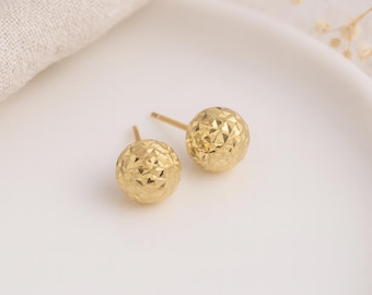 9ct Yellow Gold Diamond-Cut Ball Stud Earrings – 7mm