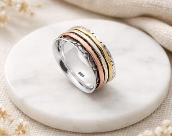 Personalised Sterling Silver Floral Spinner Ring