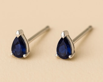 Mini Sterling Silver Teardrop Sapphire Cz Stud Earrings