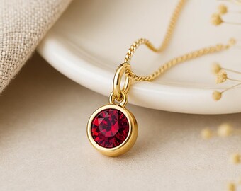 Personalised Gold Plated Sterling Silver July Ruby Birthstone Necklace