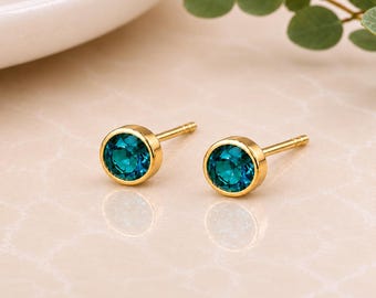 Gold Plated Sterling Silver December Topaz Birthstone Stud Earrings