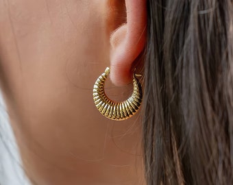 18ct Gold Plated Textured Creole Hoop Earrings