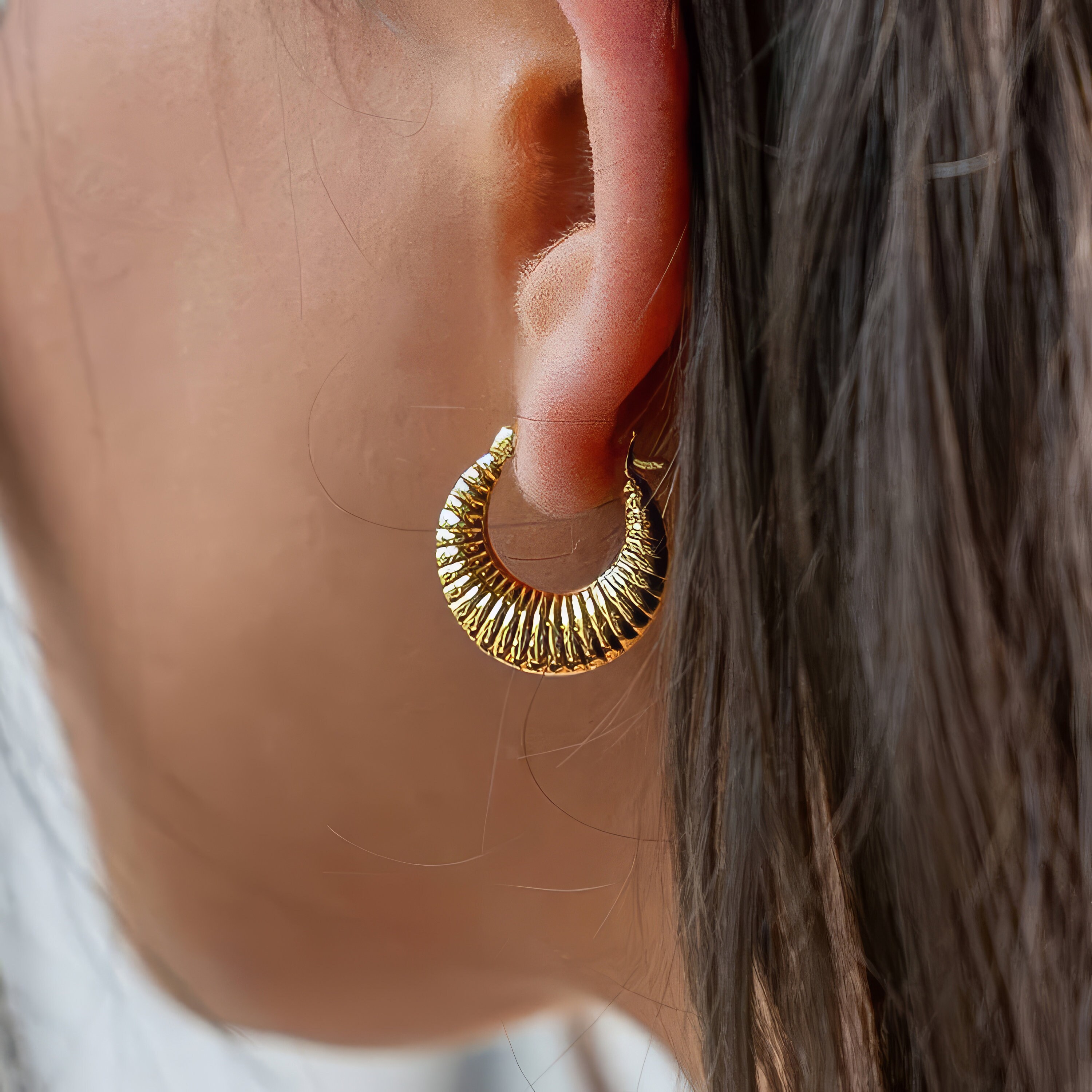 18ct Gold Plated Textured Creole Hoop Earrings Etsy Australia