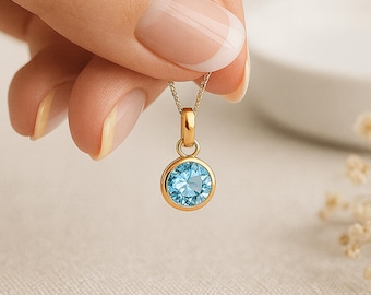 Personalised Gold Plated Sterling Silver Aquamarine Pendant Necklace: March Birthstone