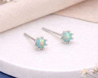 Sterling Silver Green Opal Micro Stud Earrings – 4mm