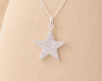 Personalised Sterling Silver Pavé Star Pendant Necklace