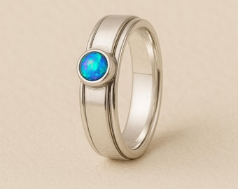 Personalised Sterling Silver Slim Blue Opal Spinner Ring