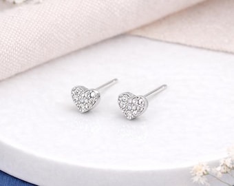 Sterling Silver Twinkling Micro Heart Stud Earrings – 3mm X 4mm