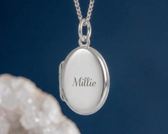 Personalised Small Oval Photo Locket Necklace In Sterling Silver