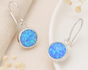Blue Opal Drop Earrings • Sterling Silver Dangles • October Birthstone Jewellery • Minimalist Gift for Her • Everyday Opal Earrings •