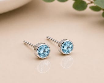 Sterling Silver March Birthstone Stud Earrings
