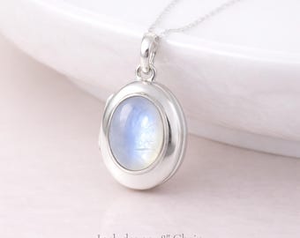 Personalised Sterling Silver Rainbow Moonstone Gemstone Photo Locket Necklace