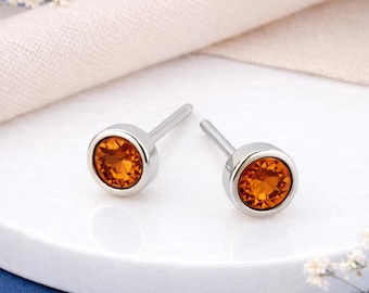 Sterling Silver November Citrine Birthstone Stud Earrings – 7mm