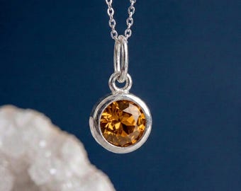 Tiny Personalised November Citrine Birthstone Pendant Necklace In Sterling Silver