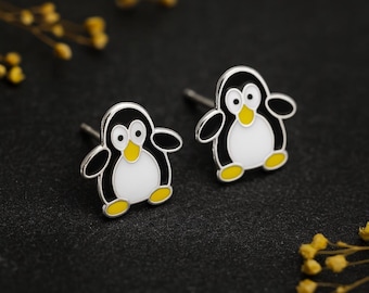 Girls Sterling Silver Penguin Stud Earrings