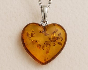 Personalised Sterling Silver Baltic Amber Heart Necklace