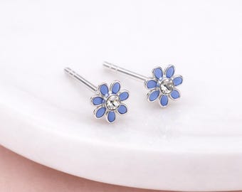 Sterling Silver Blue Forget Me Not Stud Earrings – 5mm