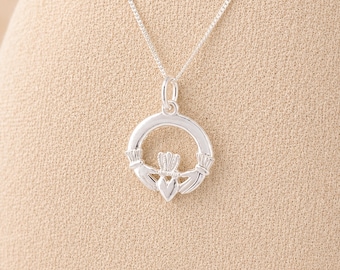 Personalised Sterling Silver Irish Claddagh Pendant Necklace