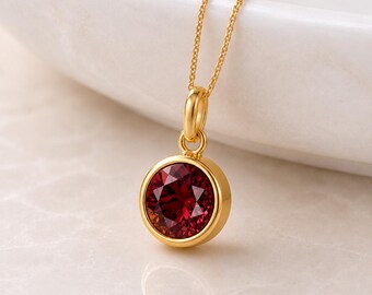 Personalised Gold Plated Sterling Silver January Birthstone Garnet Pendant Necklace