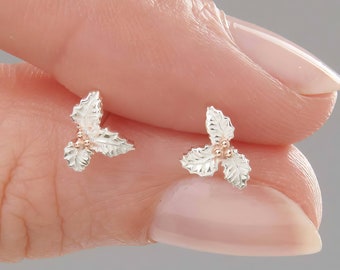 December Birth Flower Stud Earrings in Sterling Silver