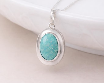 Personalised Sterling Silver Amazonite Gemstone Locket Necklace With Photos