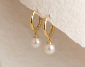 Freshwater Pearl Huggie Hoop Earrings In Gold Plated Sterling Silver
