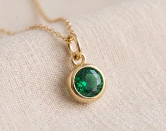 Tiny Personalised May Emerald Birthstone Pendant Necklace In Gold Plated Sterling Silver