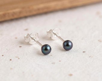 Personalised Tiny Peacock Freshwater Pearl Stud Earrings In Sterling Silver