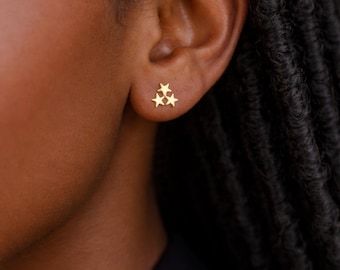 Gold Plated Sterling Silver Galaxy Star Stud Earrings – 8mm