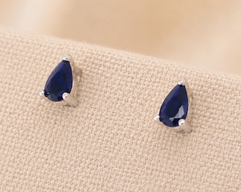 Sterling Silver Pear Cut Teardrop Sapphire Stud Earrings