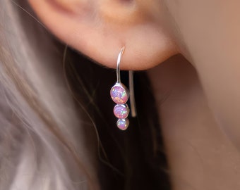 Sterling Silver Pink Opal Trio Drop Earrings