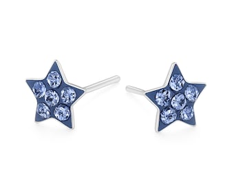 Sterling Silver Blue Star Stud Earrings – 5mm