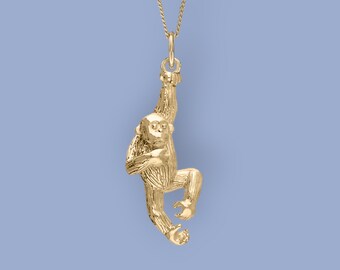 Cheeky Monkey Necklace in 18ct Gold Plated Sterling Silver, Cute Fun and Quirky Chimp Jewellery, Gold Monkey, Nature Inspired,