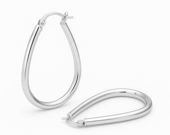 Sterling Silver Teardrop Hoop Earrings – 28mm