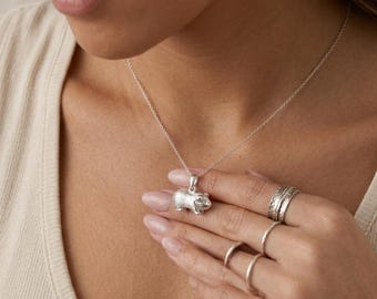 Personalised Solid Guinea Pig Pendant Necklace In Sterling Silver