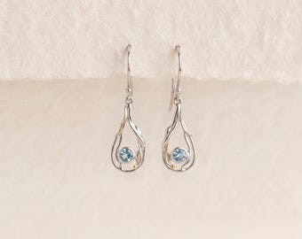 Blue Topaz Drop Earrings in Molten Sterling Silver and Gold