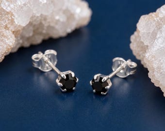 Personalised Tiny Jet Black Stud Earrings In Sterling Silver
