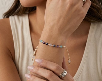 Personalised Pisces Zodiac Gemstone Bead Bracelet With Gold Plating
