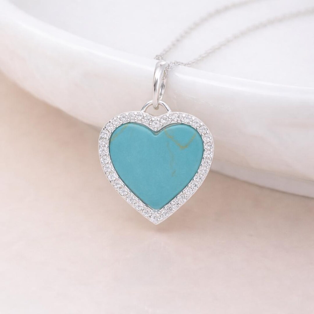 Personalised Sterling Silver Turquoise Heart Pendant Necklace - Etsy