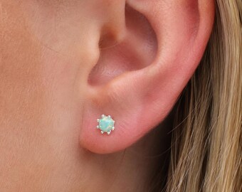4mm Sterling Silver Aqua Opal Stud Earrings