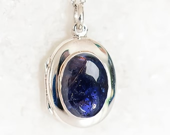 Personalised Sterling Silver Iolite Gemstone Locket