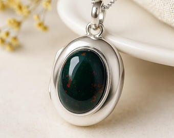 Personalised Sterling Silver Bloodstone Locket