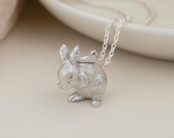 Sterling Silver Rabbit Pendant • Bunny Charm Necklace • Solid 925 Silver Animal Jewellery • Personalised Pet Gift for Rabbit Lovers