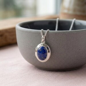 Personalised Lapis Photo Locket Necklace in Sterling Silver