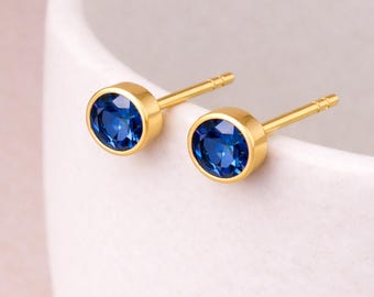 Gold Plated Sterling Silver September Sapphire Birthstone Stud Earrings – 7mm
