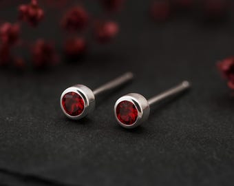 Sterling Silver July Ruby Birthstone Stud Earrings