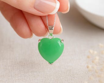 Personalised Sterling Silver Jade Heart Pendant Necklace