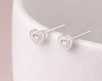 Sterling Silver Tiny Textured Heart Stud Earrings – 5mm