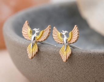 Phoenix Stud Earrings in Sterling Silver and Gold